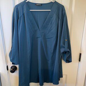 Blue Deep V Blouse